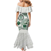 Polynesian Manta Ray Family Matching Mermaid Dress and Hawaiian Shirt Green Floral Turtle Tattoo LT9 - Polynesian Pride