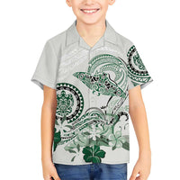 Polynesian Manta Ray Family Matching Short Sleeve Bodycon Dress and Hawaiian Shirt Green Floral Turtle Tattoo LT9 Son's Shirt Green - Polynesian Pride