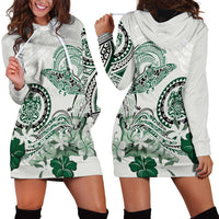 Polynesian Manta Ray Hoodie Dress Green Floral Turtle Tattoo - Polynesian Pride