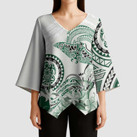 Polynesian Manta Ray Kimono Sleeve Blouse Green Floral Turtle Tattoo - Polynesian Pride