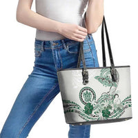 Polynesian Manta Ray Leather Tote Bag Green Floral Turtle Tattoo - Polynesian Pride