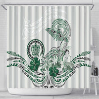 Polynesian Manta Ray Shower Curtain Green Floral Turtle Tattoo - Polynesian Pride