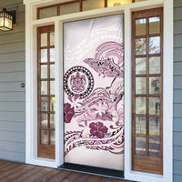 Polynesian Manta Ray Door Cover Pink Floral Turtle Tattoo - Polynesian Pride