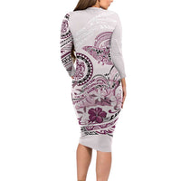 Polynesian Manta Ray Family Matching Long Sleeve Bodycon Dress and Hawaiian Shirt Pink Floral Turtle Tattoo LT9 - Polynesian Pride