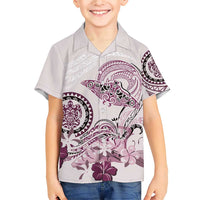 Polynesian Manta Ray Family Matching Short Sleeve Bodycon Dress and Hawaiian Shirt Pink Floral Turtle Tattoo LT9 Son's Shirt Pink - Polynesian Pride