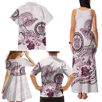 Polynesian Manta Ray Family Matching Tank Maxi Dress and Hawaiian Shirt Pink Floral Turtle Tattoo - Polynesian Pride
