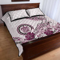 Polynesian Manta Ray Quilt Bed Set Pink Floral Turtle Tattoo - Polynesian Pride