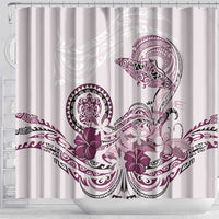Polynesian Manta Ray Shower Curtain Pink Floral Turtle Tattoo - Polynesian Pride