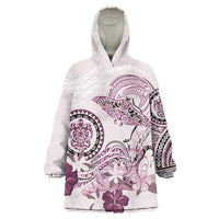 Polynesian Manta Ray Wearable Blanket Hoodie Pink Floral Turtle Tattoo - Polynesian Pride