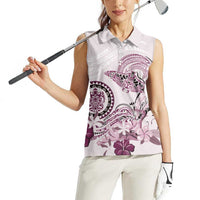 Polynesian Manta Ray Women Sleeveless Polo Shirt Pink Floral Turtle Tattoo - Polynesian Pride