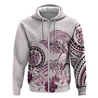 Polynesian Manta Ray Zip Hoodie Pink Floral Turtle Tattoo - Polynesian Pride