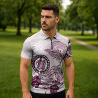 Polynesian Manta Ray Zipper Polo Shirt Pink Floral Turtle Tattoo - Polynesian Pride