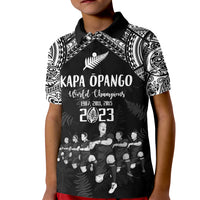 NZ Rugby Kid Polo Shirt Kapa Opango Maori Haka With Years of The All Black Champions LT9 Kid Black - Polynesian Pride
