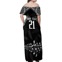 Custom NZ Rugby Family Matching Off Shoulder Maxi Dress and Hawaiian Shirt Kapa Opango Maori Haka With Years of The All Black Champions LT9 - Polynesian Pride