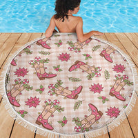 Beige Paniolo Palaka Hawaiian Cowgirl Christmas Beach Blanket - Polynesian Pride