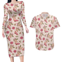 Beige Paniolo Palaka Hawaiian Cowgirl Christmas Couples Matching Long Sleeve Bodycon Dress and Hawaiian Shirt LT9 Beige - Polynesian Pride