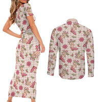 Beige Paniolo Palaka Hawaiian Cowgirl Christmas Couples Matching Short Sleeve Bodycon Dress and Long Sleeve Button Shirt LT9 - Polynesian Pride