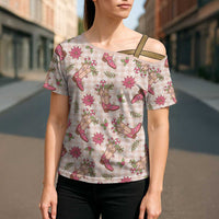 Beige Paniolo Palaka Hawaiian Cowgirl Christmas Cross Shoulder Shirt - Polynesian Pride