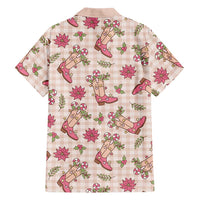 Beige Paniolo Palaka Hawaiian Cowgirl Christmas Family Matching Off The Shoulder Long Sleeve Dress and Hawaiian Shirt LT9 - Polynesian Pride