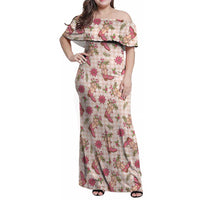 Beige Paniolo Palaka Hawaiian Cowgirl Christmas Family Matching Off Shoulder Maxi Dress and Hawaiian Shirt - Polynesian Pride