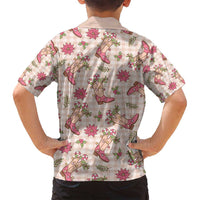 Beige Paniolo Palaka Hawaiian Cowgirl Christmas Family Matching Off Shoulder Short Dress and Hawaiian Shirt LT9 - Polynesian Pride