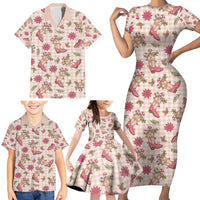 Beige Paniolo Palaka Hawaiian Cowgirl Christmas Family Matching Short Sleeve Bodycon Dress and Hawaiian Shirt LT9 - Polynesian Pride