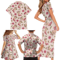 Beige Paniolo Palaka Hawaiian Cowgirl Christmas Family Matching Short Sleeve Bodycon Dress and Hawaiian Shirt LT9 - Polynesian Pride