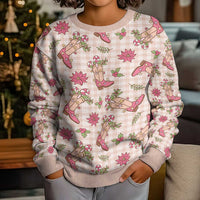 Beige Paniolo Palaka Hawaiian Cowgirl Christmas Kid Ugly Christmas Sweater - Polynesian Pride