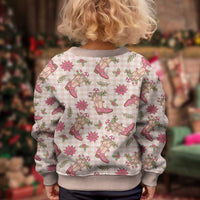 Beige Paniolo Palaka Hawaiian Cowgirl Christmas Kid Ugly Christmas Sweater - Polynesian Pride