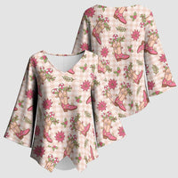 Beige Paniolo Palaka Hawaiian Cowgirl Christmas Kimono Sleeve Blouse - Polynesian Pride