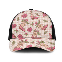 Beige Paniolo Palaka Hawaiian Cowgirl Christmas Mesh Trucker Cap - Polynesian Pride