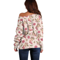 Beige Paniolo Palaka Hawaiian Cowgirl Christmas Off Shoulder Sweater - Polynesian Pride