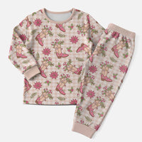 Beige Paniolo Palaka Hawaiian Cowgirl Christmas Pajama Set - Polynesian Pride