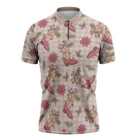 Beige Paniolo Palaka Hawaiian Cowgirl Christmas Zipper Polo Shirt - Polynesian Pride
