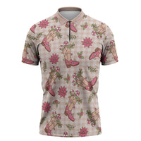 Beige Paniolo Palaka Hawaiian Cowgirl Christmas Zipper Polo Shirt - Polynesian Pride