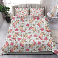 Gray Paniolo Palaka Hawaiian Cowgirl Christmas Bedding Set - Polynesian Pride
