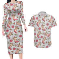 Gray Paniolo Palaka Hawaiian Cowgirl Christmas Couples Matching Long Sleeve Bodycon Dress and Hawaiian Shirt LT9 Gray - Polynesian Pride