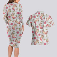 Gray Paniolo Palaka Hawaiian Cowgirl Christmas Couples Matching Long Sleeve Bodycon Dress and Hawaiian Shirt LT9 - Polynesian Pride
