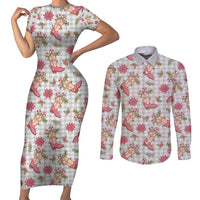 Gray Paniolo Palaka Hawaiian Cowgirl Christmas Couples Matching Short Sleeve Bodycon Dress and Long Sleeve Button Shirt LT9 Gray - Polynesian Pride