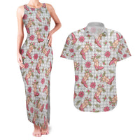 Gray Paniolo Palaka Hawaiian Cowgirl Christmas Couples Matching Tank Maxi Dress and Hawaiian Shirt - Polynesian Pride