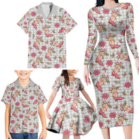 Gray Paniolo Palaka Hawaiian Cowgirl Christmas Family Matching Long Sleeve Bodycon Dress and Hawaiian Shirt LT9 - Polynesian Pride