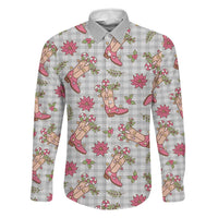 Gray Paniolo Palaka Hawaiian Cowgirl Christmas Family Matching Long Sleeve Bodycon Dress and Hawaiian Shirt LT9 Dad's Shirt - Long Sleeve Gray - Polynesian Pride
