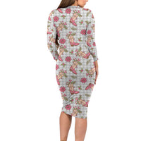 Gray Paniolo Palaka Hawaiian Cowgirl Christmas Family Matching Long Sleeve Bodycon Dress and Hawaiian Shirt LT9 - Polynesian Pride