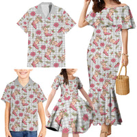 Gray Paniolo Palaka Hawaiian Cowgirl Christmas Family Matching Mermaid Dress and Hawaiian Shirt LT9 - Polynesian Pride