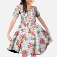 Gray Paniolo Palaka Hawaiian Cowgirl Christmas Family Matching Off The Shoulder Long Sleeve Dress and Hawaiian Shirt LT9 Daughter's Dress Gray - Polynesian Pride