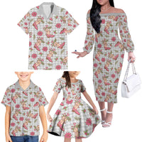 Gray Paniolo Palaka Hawaiian Cowgirl Christmas Family Matching Off The Shoulder Long Sleeve Dress and Hawaiian Shirt - Polynesian Pride