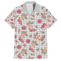 Gray Paniolo Palaka Hawaiian Cowgirl Christmas Family Matching Off The Shoulder Long Sleeve Dress and Hawaiian Shirt LT9 Dad's Shirt - Short Sleeve Gray - Polynesian Pride