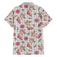 Gray Paniolo Palaka Hawaiian Cowgirl Christmas Family Matching Off The Shoulder Long Sleeve Dress and Hawaiian Shirt LT9 - Polynesian Pride