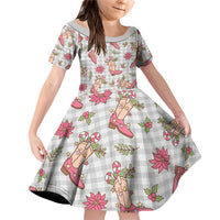 Gray Paniolo Palaka Hawaiian Cowgirl Christmas Family Matching Off Shoulder Short Dress and Hawaiian Shirt - Polynesian Pride