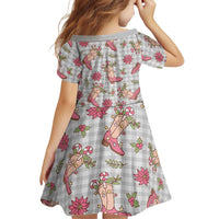 Gray Paniolo Palaka Hawaiian Cowgirl Christmas Family Matching Off Shoulder Short Dress and Hawaiian Shirt LT9 - Polynesian Pride